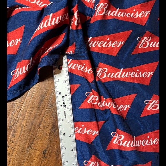 Budweiser Swim Trunks Men’s Size Small Blue Red All Over Logo - Picture 3 of 4